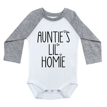 Load image into Gallery viewer, AUNTIE'S LIL HOMIE / Long Sleeve Raglan Onesie - Baffle