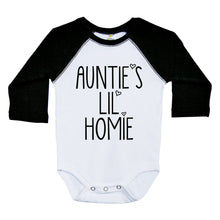 Load image into Gallery viewer, AUNTIE'S LIL HOMIE / Long Sleeve Raglan Onesie - Baffle