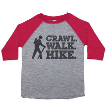 Load image into Gallery viewer, Crawl. Walk. Hike - Toddler Raglan T-Shirt - Baffle