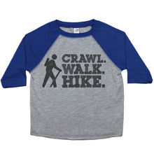 Load image into Gallery viewer, Crawl. Walk. Hike - Toddler Raglan T-Shirt - Baffle