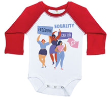 Load image into Gallery viewer, Freedom, Equality - Women's Day / Long Sleeve Raglan Onesie - Baffle