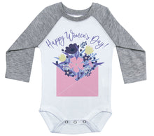 Load image into Gallery viewer, Happy women's Day - Flowers in Envelope / Long Sleeve Raglan Onesie - Baffle