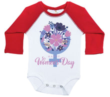Load image into Gallery viewer, Happy Women's Day Flowers / Long Sleeve Raglan Onesie - Baffle