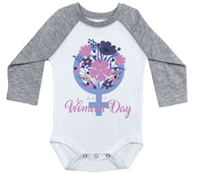Load image into Gallery viewer, Happy Women's Day Flowers / Long Sleeve Raglan Onesie - Baffle