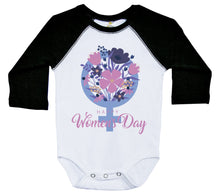 Load image into Gallery viewer, Happy Women's Day Flowers / Long Sleeve Raglan Onesie - Baffle