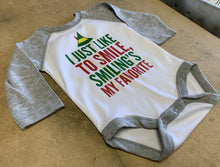 Load image into Gallery viewer, I Just Like To Smile, Smiling's My Favorite / Raglan Baby Onesie / Long Sleeve - Baffle