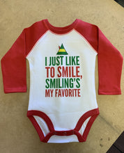 Load image into Gallery viewer, I Just Like To Smile, Smiling's My Favorite / Raglan Baby Onesie / Long Sleeve - Baffle
