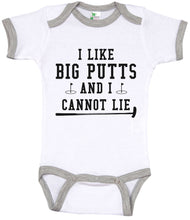 Load image into Gallery viewer, I Like Big Putts and I Cannot Lie / Golf Ringer Onesie - Baffle
