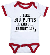 Load image into Gallery viewer, I Like Big Putts and I Cannot Lie / Golf Ringer Onesie - Baffle
