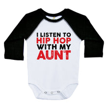 Load image into Gallery viewer, I LISTEN TO HIP HOP WITH MY AUNT / Long Sleeve Raglan Onesie - Baffle