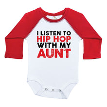 Load image into Gallery viewer, I LISTEN TO HIP HOP WITH MY AUNT / Long Sleeve Raglan Onesie - Baffle