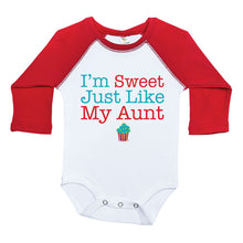 Load image into Gallery viewer, I'M SWEET JUST LIKE MY AUNT / Long Sleeve Raglan Onesie - Baffle
