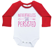 Load image into Gallery viewer, Nevertheless She Persisted / Long Sleeve Raglan Onesie - Baffle