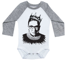 Load image into Gallery viewer, Notorious RBG - Ruth Bader Ginsburg - Long Sleeve Raglan Onesie - Baffle