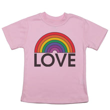 Load image into Gallery viewer, a toddler tee with the text "love" below a rainbow
