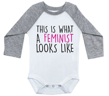 Load image into Gallery viewer, THIS IS WHAT A FEMINIST LOOKS LIKE / Long Sleeve Raglan Baby Onesie - Baffle