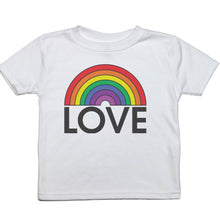 Load image into Gallery viewer, a toddler tee with the text "love" below a rainbow