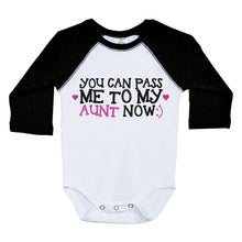 Load image into Gallery viewer, YOU CAN PASS ME TO MY AUNT NOW / Long Sleeve Raglan Onesie - Baffle