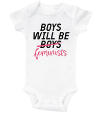 Load image into Gallery viewer, BOYS WILL BE FEMINISTS / Basic Baby Boy Onesie - Baffle
