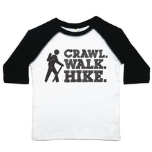 Load image into Gallery viewer, Crawl. Walk. Hike - Toddler Raglan T-Shirt - Baffle
