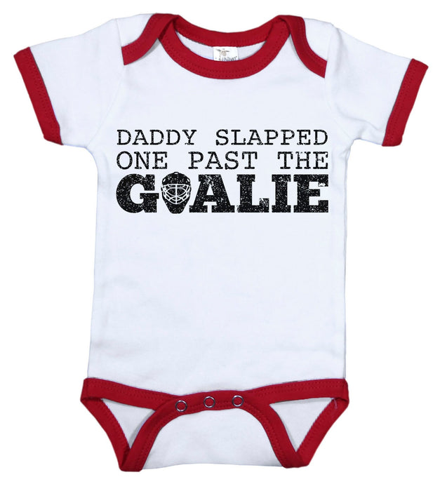 Daddy Slapped One Past The Goalie / Hockey Ringer Onesie - Baffle