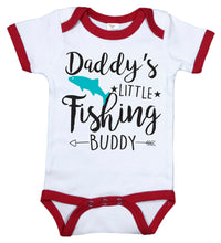 Load image into Gallery viewer, Daddy&#39;s Little Fishing Buddy / Dad Ringer Onesie - Baffle
