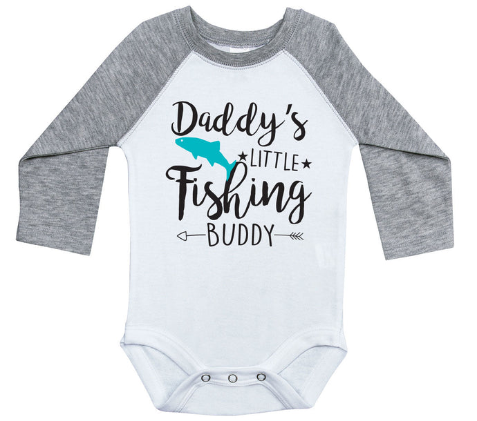 Daddy's Little Fishing Buddy / Raglan Onesie / Long Sleeve - Baffle