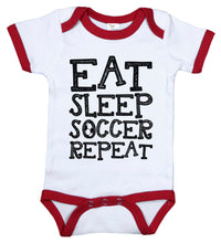 Load image into Gallery viewer, Eat. Sleep. Soccer. Repeat / Soccer Ringer Onesie - Baffle
