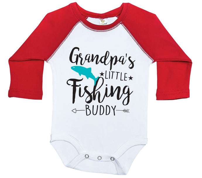 Grandpa's Little Fishing Buddy / Raglan Onesie / Long Sleeve - Baffle