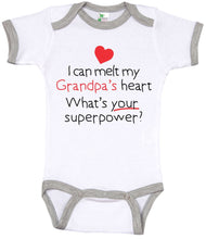 Load image into Gallery viewer, I Can Melt My Grandpa&#39;s Heart, What&#39;s Your Superpower? / Grandpa Ringer Onesie - Baffle
