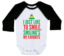 Load image into Gallery viewer, I Just Like To Smile, Smiling&#39;s My Favorite / Raglan Baby Onesie / Long Sleeve - Baffle
