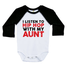 Load image into Gallery viewer, I LISTEN TO HIP HOP WITH MY AUNT / Long Sleeve Raglan Onesie - Baffle
