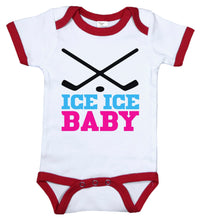 Load image into Gallery viewer, Ice Ice Baby (Pink) / Hockey Ringer Onesie - Baffle
