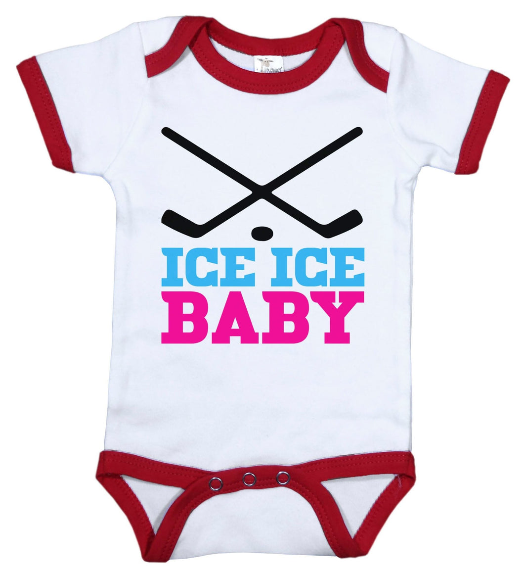 Ice Ice Baby (Pink) / Hockey Ringer Onesie - Baffle
