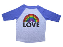 Load image into Gallery viewer, LOVE / Rainbow Love Raglan Baseball Shirt for Toddlers - Baffle
