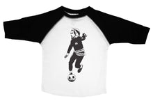 Load image into Gallery viewer, MARLEY / Bob Marley Playing Soccer Raglan Baseball Shirt for Toddlers - Baffle
