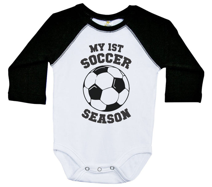 My First Soccer Season / Raglan Onesie / Long Sleeve - Baffle