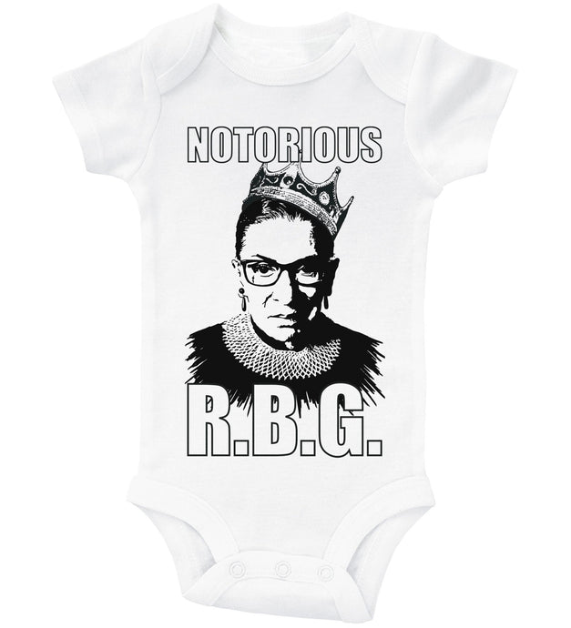 Notorious RBG w/ TEXT - RBG Ruth Bader Ginsburg / Basic Onesie - Baffle