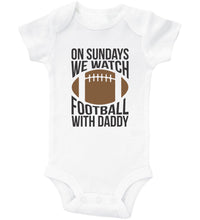 Load image into Gallery viewer, ON SUNDAYS WE WATCH FOOTBALL WITH DADDY / Football Baby Onesie - Baffle
