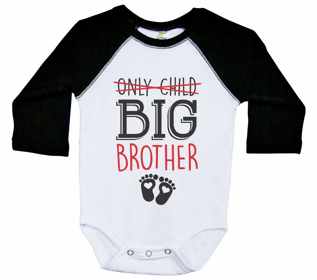 Only Child, Big Brother - Red Text / Raglan Onesie / Long Sleeve - Baffle