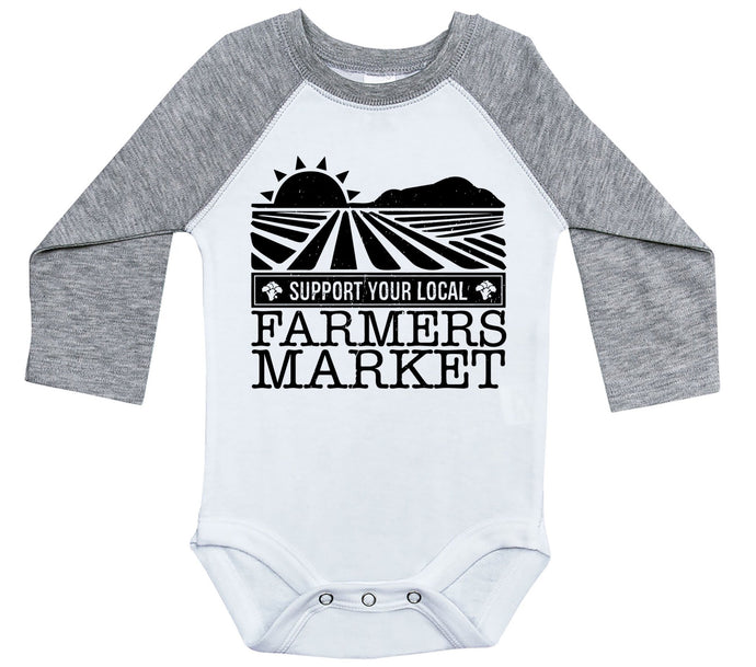 Support Your Local Farmers Market / Raglan Onesie / Long Sleeve - Baffle