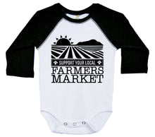 Load image into Gallery viewer, Support Your Local Farmers Market / Raglan Onesie / Long Sleeve - Baffle
