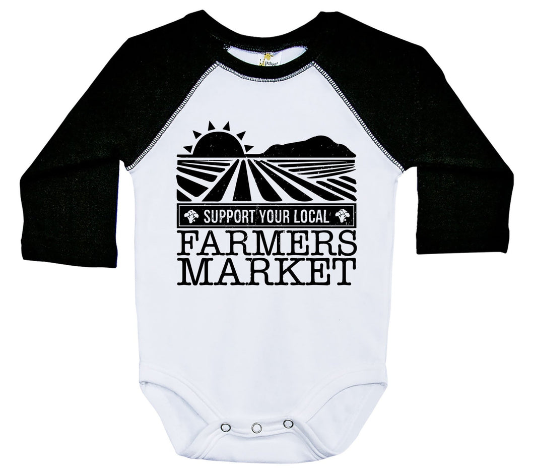Support Your Local Farmers Market / Raglan Onesie / Long Sleeve - Baffle