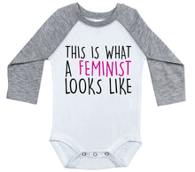 Load image into Gallery viewer, THIS IS WHAT A FEMINIST LOOKS LIKE / Long Sleeve Raglan Baby Onesie - Baffle
